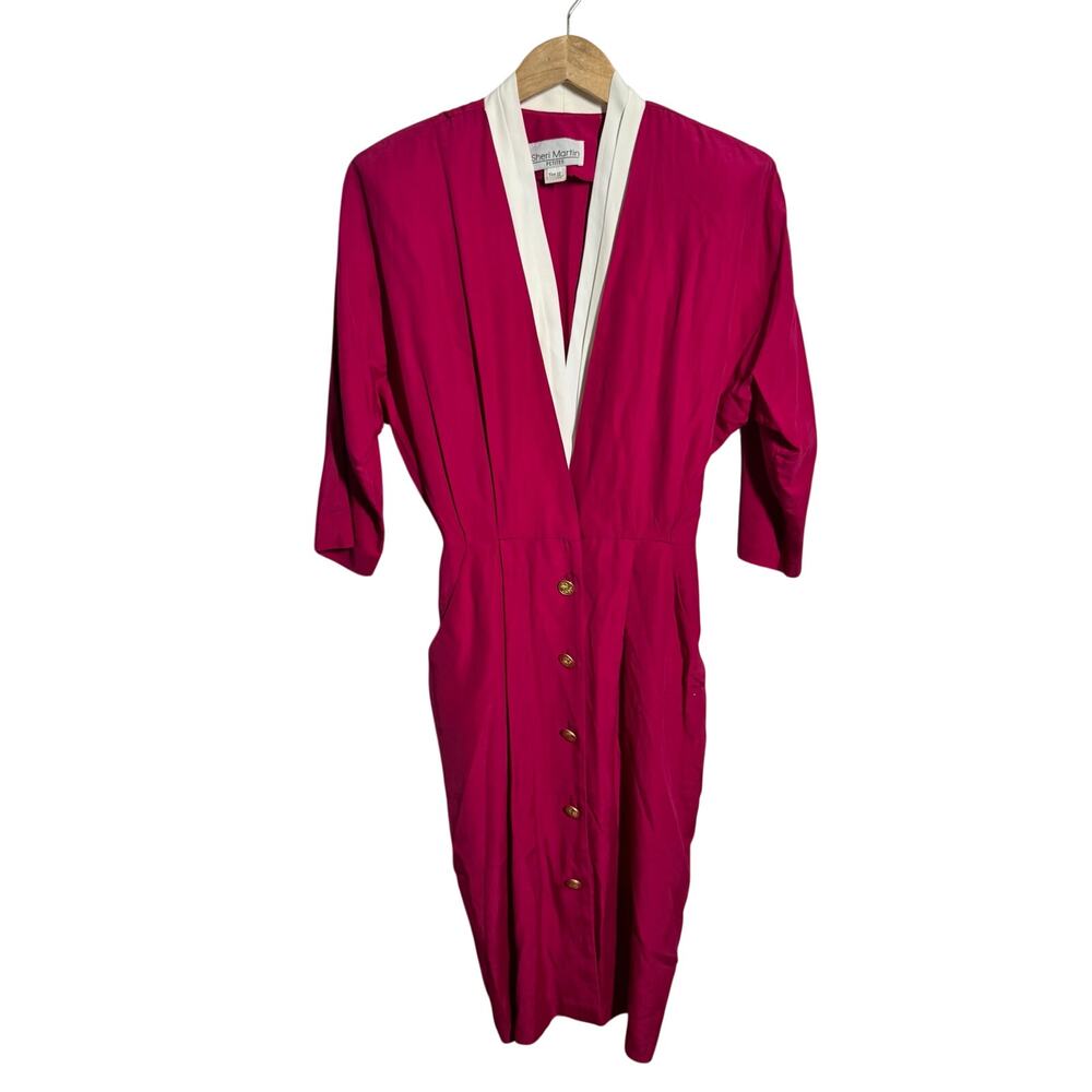 Sheri Martin 80s Retro Dress Women 12 Pink Gold Button Quite Luxury‎ Old Money